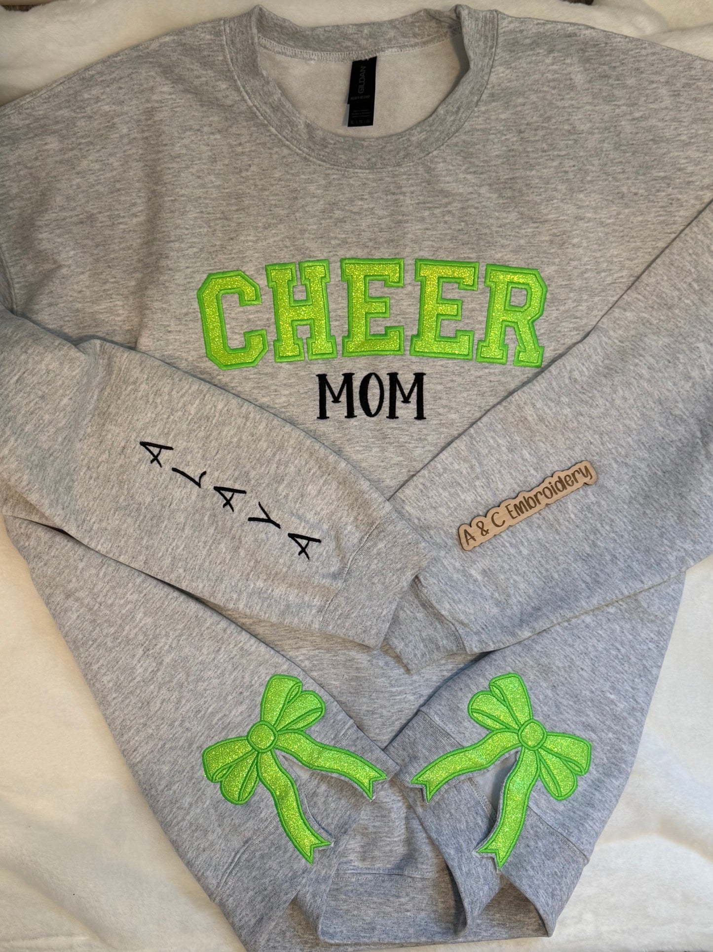 CHEER Embroidered Crewneck with Side Bows