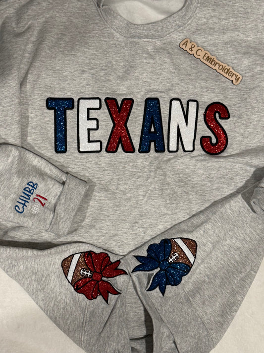 TEXANS w/ Footballs and Bows Crewneck